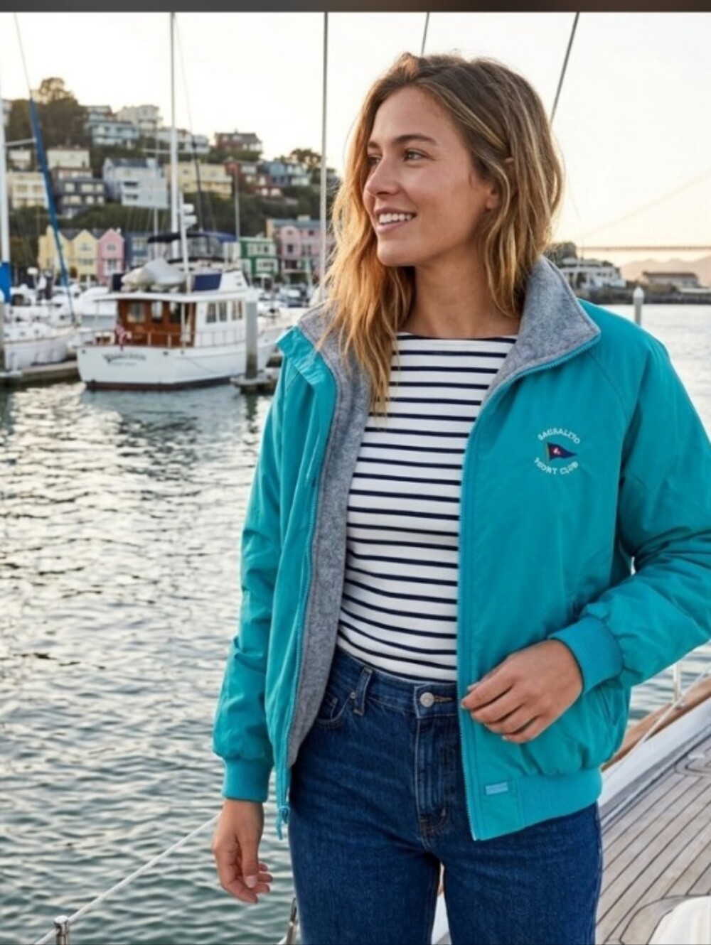 Vintage Sausalito Yacht Club Fleece Lined Jacket Rare Teal California Boat